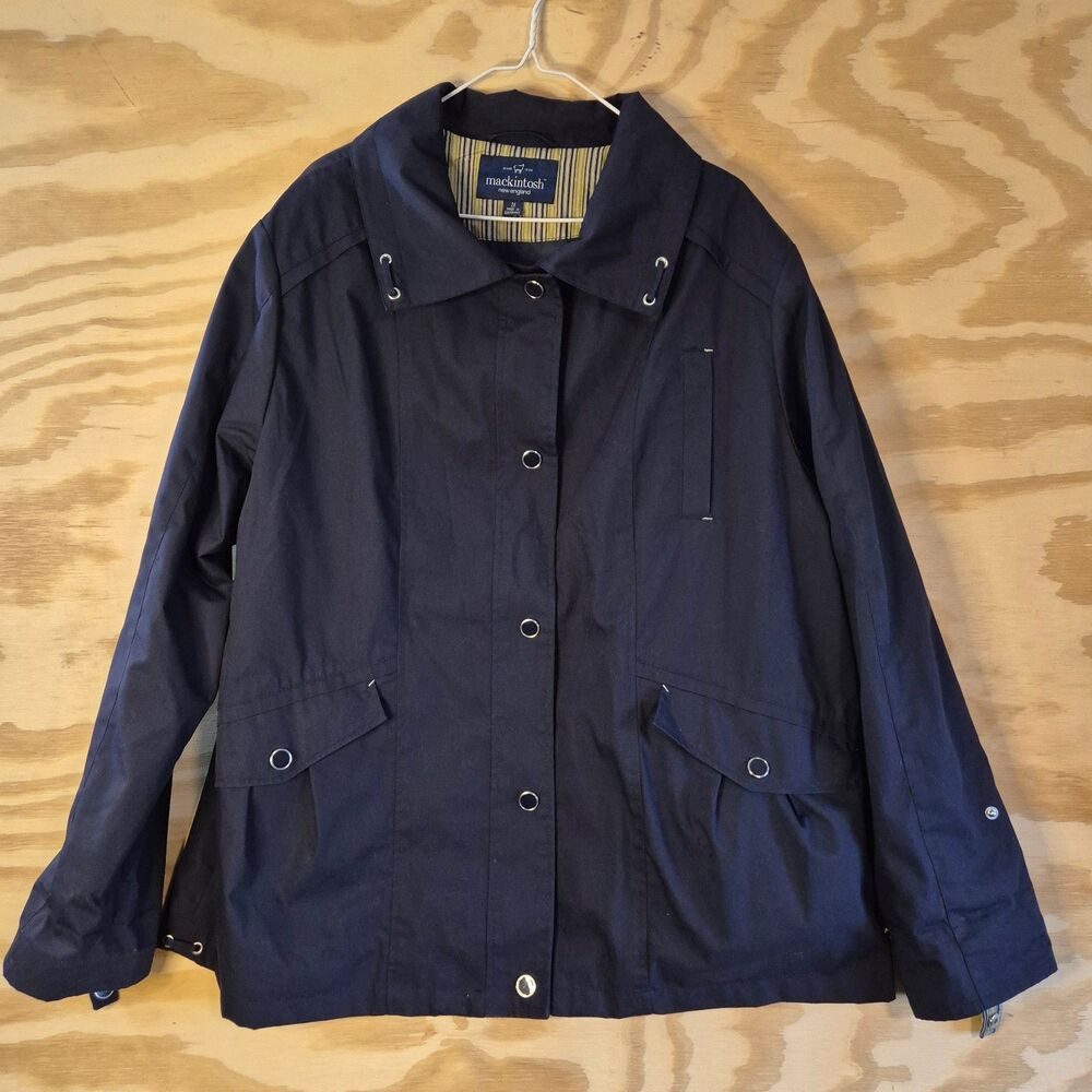 Mackintosh New England Womens 2X Navy Rain Jacket Detachable Hood Plus Size